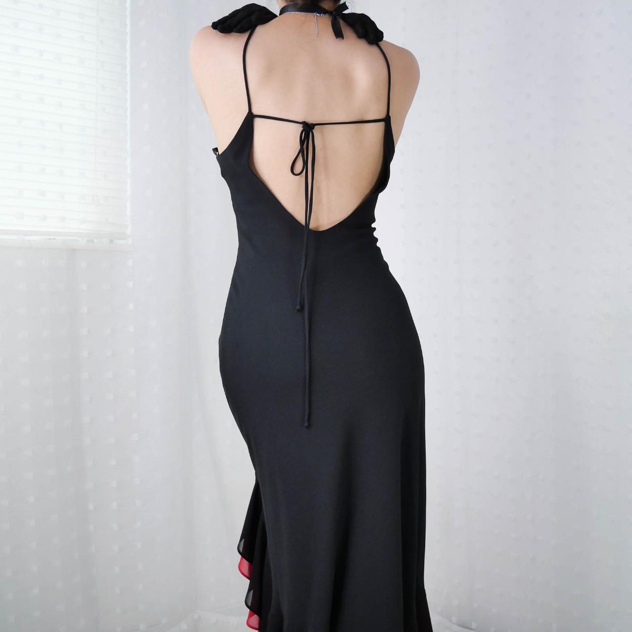 __Black and red vintage ruffled long chiffon tulle gothic homecoming prom dress party dress evening dress gh4295