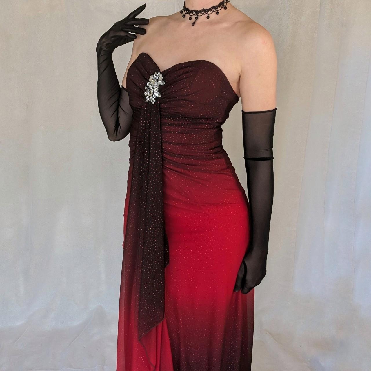 Black Red Fashion Gradient Retro Exquisite Rhinestone Elegant Shiny Long Chiffon Ball Dress Evening Dress Birthday Party Dress Prom Dress gh3803