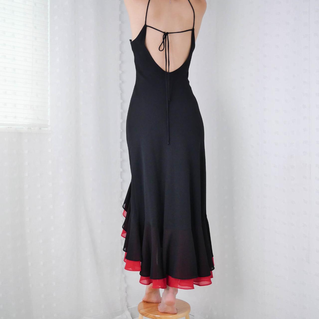 __Black and red vintage ruffled long chiffon tulle gothic homecoming prom dress party dress evening dress gh4295
