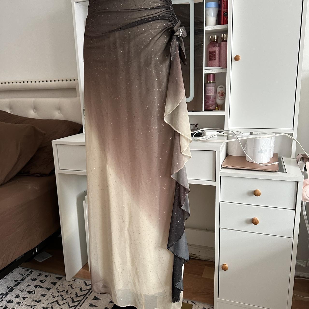 Brown and cream fashionable gradient beautiful unique glitter maxi dress vintage elegant long chiffon tulle ball gown evening dress party dress prom dress gh3879