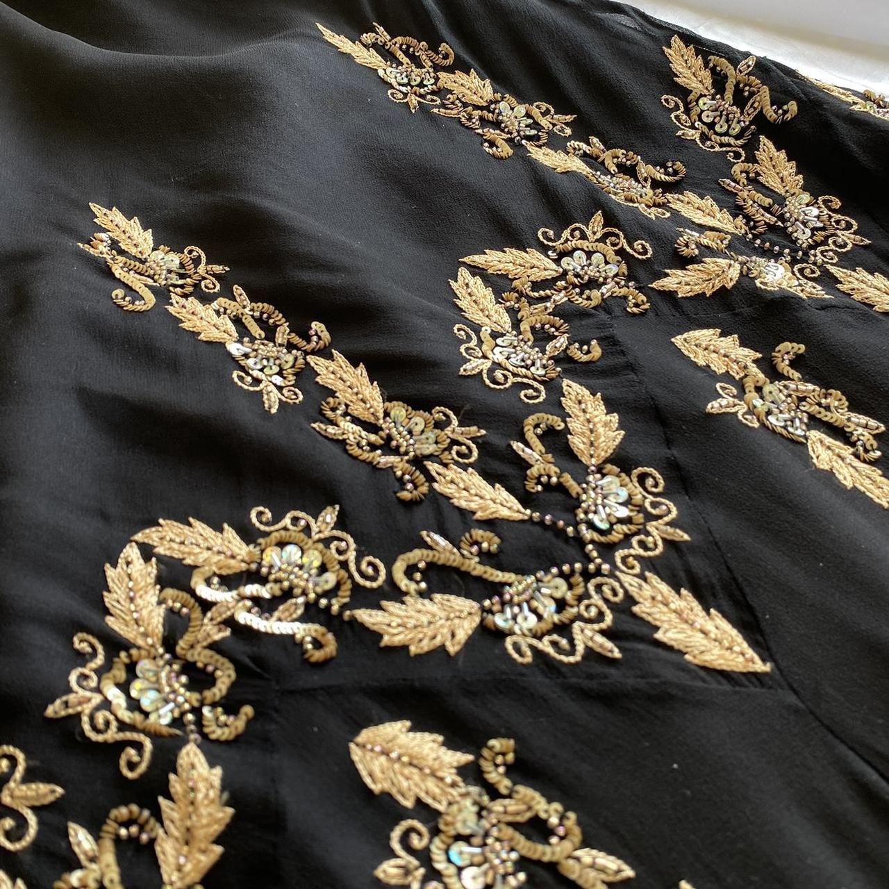 Black Gold Beautiful Embroidery Beaded Floral Spaghetti Strap Long Chiffon Ball Gown Evening Party Dress Prom Dress gh3754