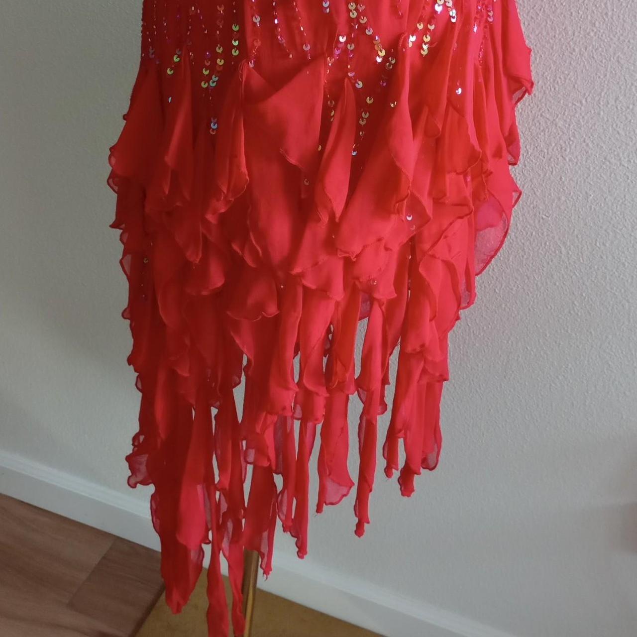 Red gorgeous shiny fashion elegant exquisite beaded Suspenders long elegant chiffon tassel ruffles prom dress evening dress party dress gh3571