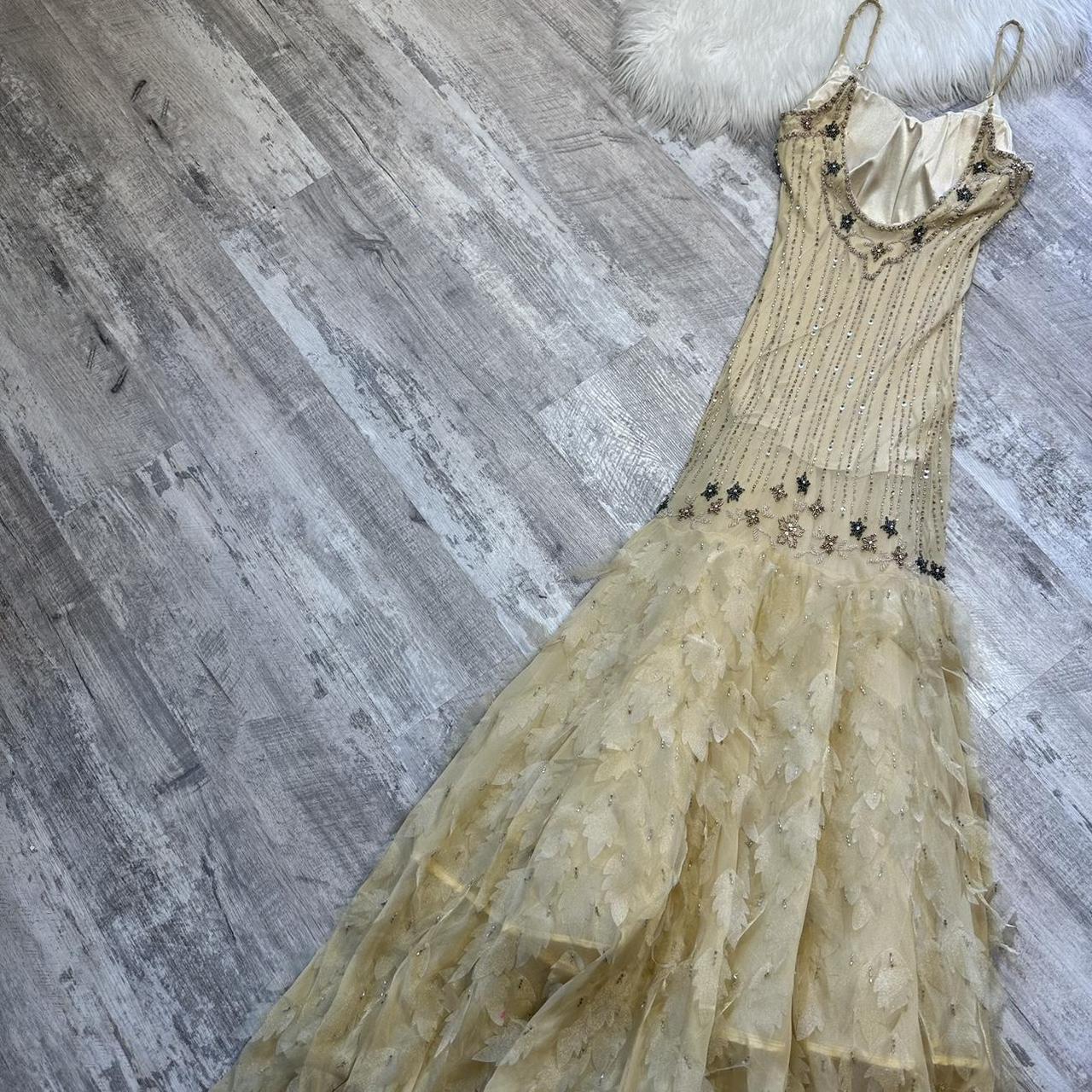 Cream Stunning Rare Vintage Long Chiffon Sequin Floral Ball Gown Evening Gown Party Dress gh4311