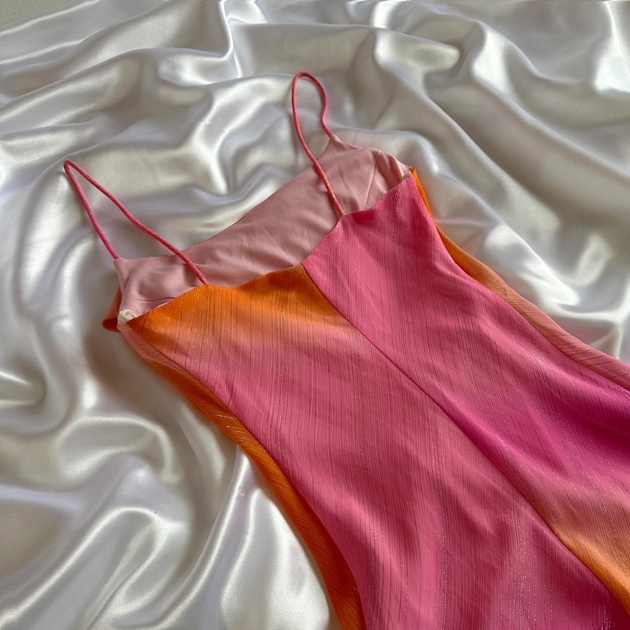 Gradient Pink Orange Retro Fashion Glitter Long Chiffon Ball Gown Evening Gown Party Dress Prom Gown gh3868