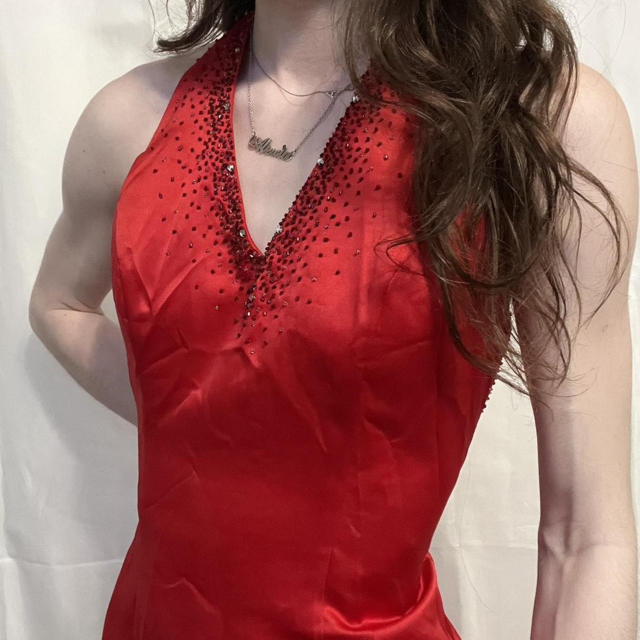 Cherry Red Vintage Exquisite Beading Gorgeous Bright Sexy Backless Long Satin Slit Formal Prom Dress Evening Dress Wedding Guest Dress Birthday Party Dress gh3630