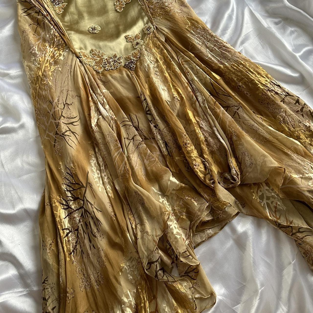 Gold Gorgeous Beautiful Charming Elegant Exquisite Floral Beaded Strapless Long Satin Chiffon Ball Gown Evening Dress Party Dress Prom Dress gh3824