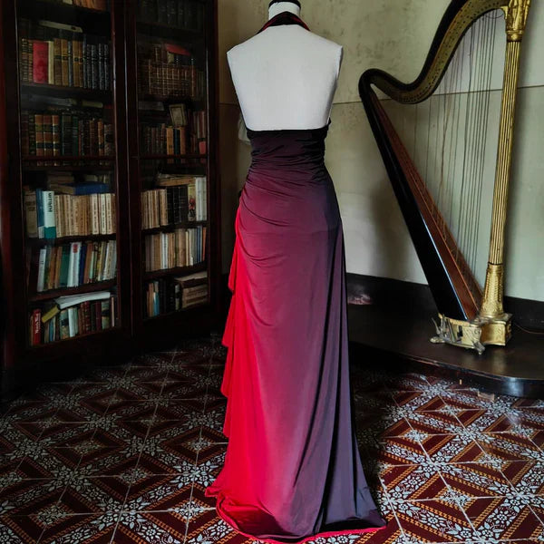 Burgundy retro gradient fashion elegant exquisite beaded sling long chiffon ball gown, evening dress, party dress,prom dress gh3528