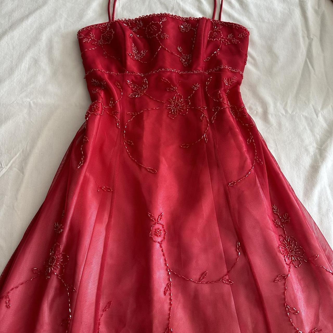 Red Pink Gradient Retro Shiny Fashion Stunning Elegant Delicate Floral Beaded Backless Lace Up Long Tulle Formal Prom Dress Evening Gown Birthday Party Gown Prom Gown Graduation Gown gh3887