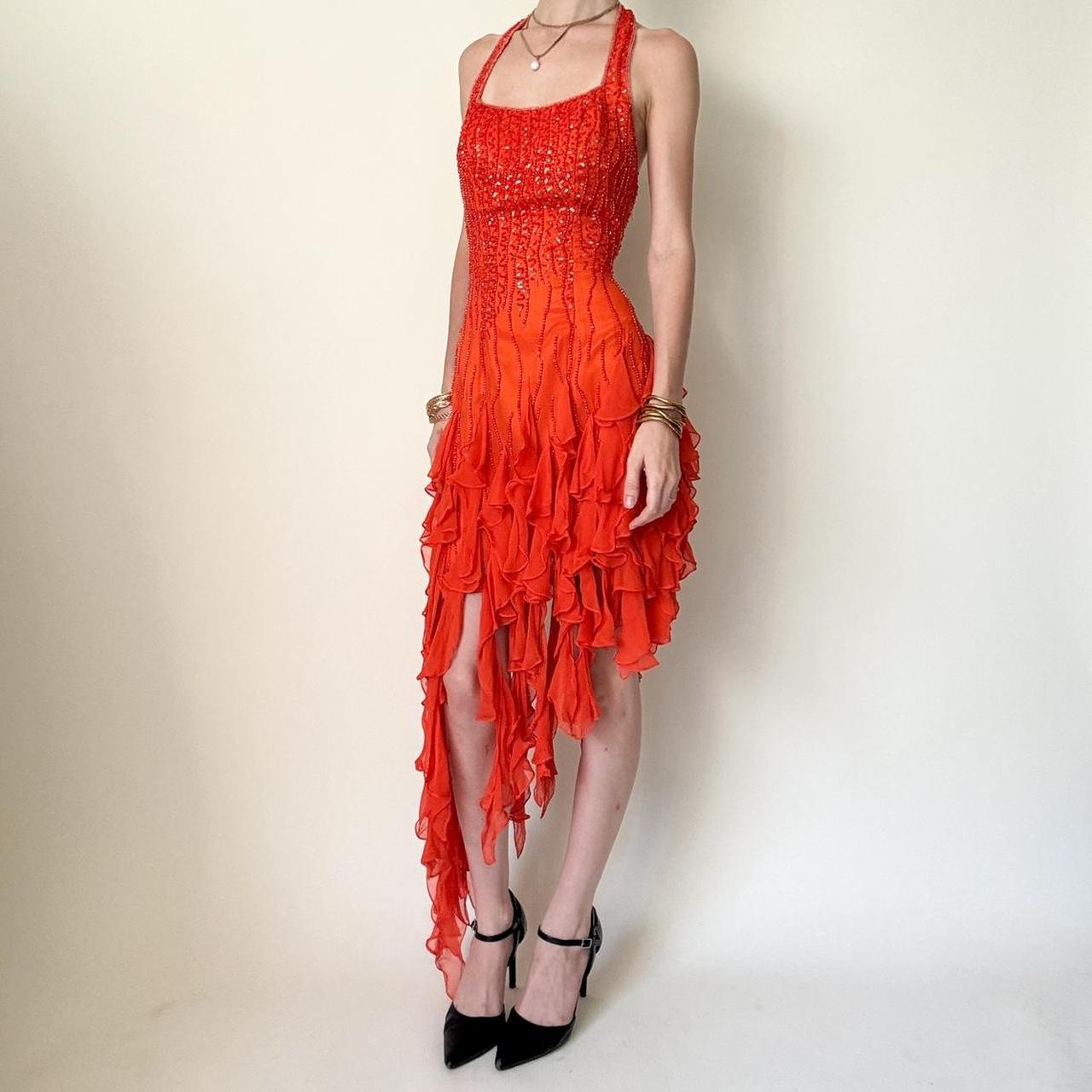 Orange Sequin Beaded Ruffle Chiffon Short/Mid-Length Homecoming Dress Dance Dress Party Dress gh5084