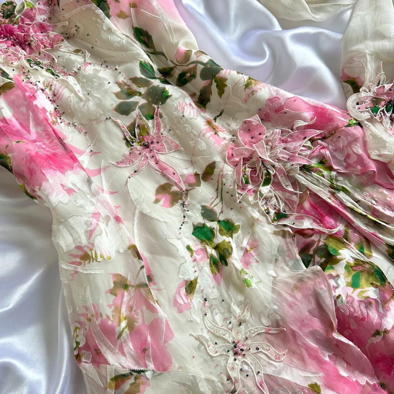 Pink Gorgeous Lightweight Delicate Floral Spaghetti Straps Long Chiffon Ball Gown Evening Dress Party Dress gh3337