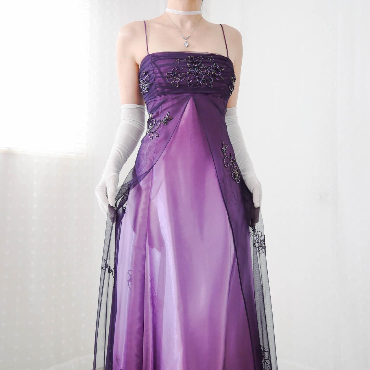 Purple Elegant Beautiful Exquisite Floral Beading Vintage A-Line Spaghetti Strap Long Satin Tulle Ball Gown Evening Dress Birthday Party Dress Prom Dress gh3909