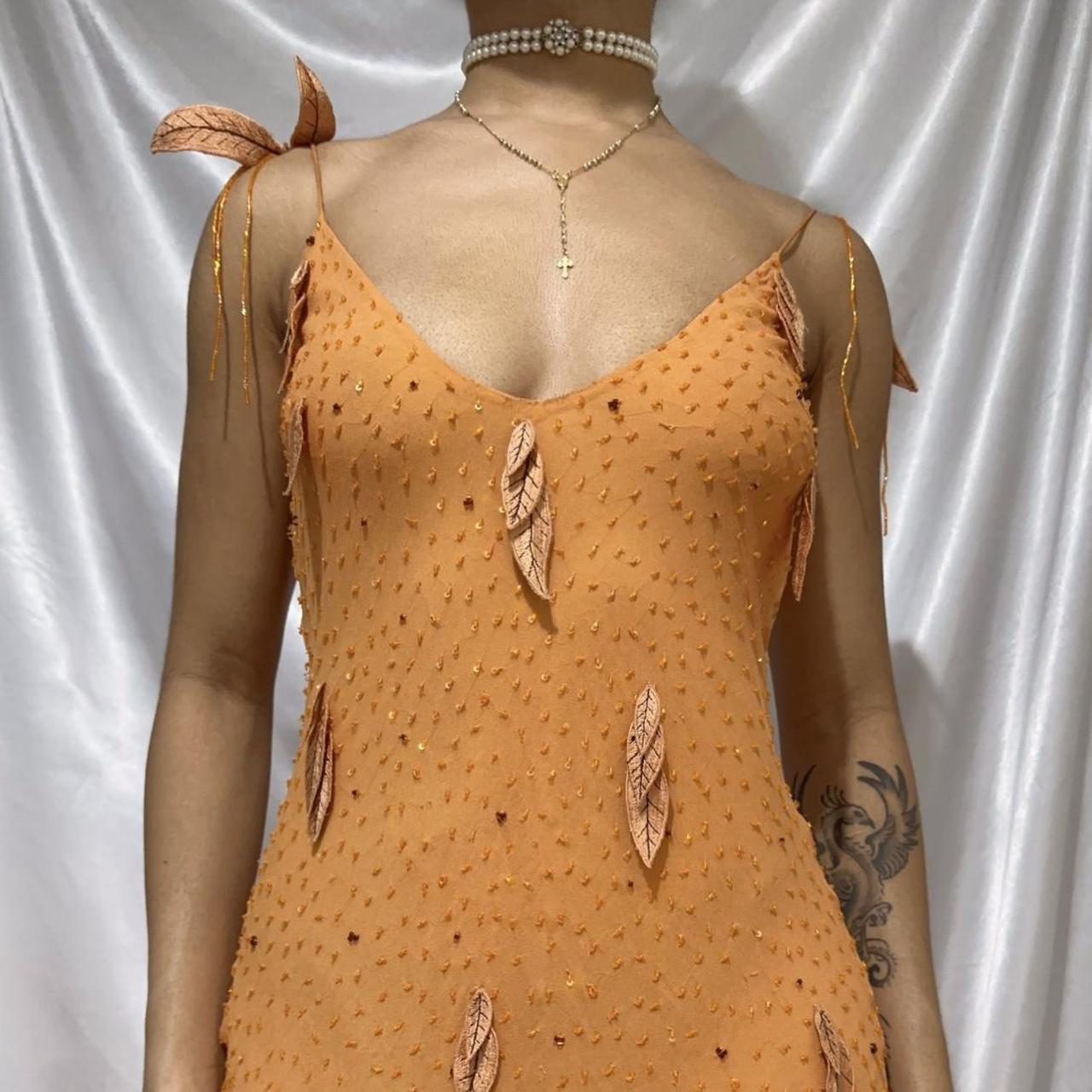Orange gorgeous retro fashion elegant exquisite leaf beading spaghetti strap long chiffon ball gown evening dress birthday party dress prom dress gh3642