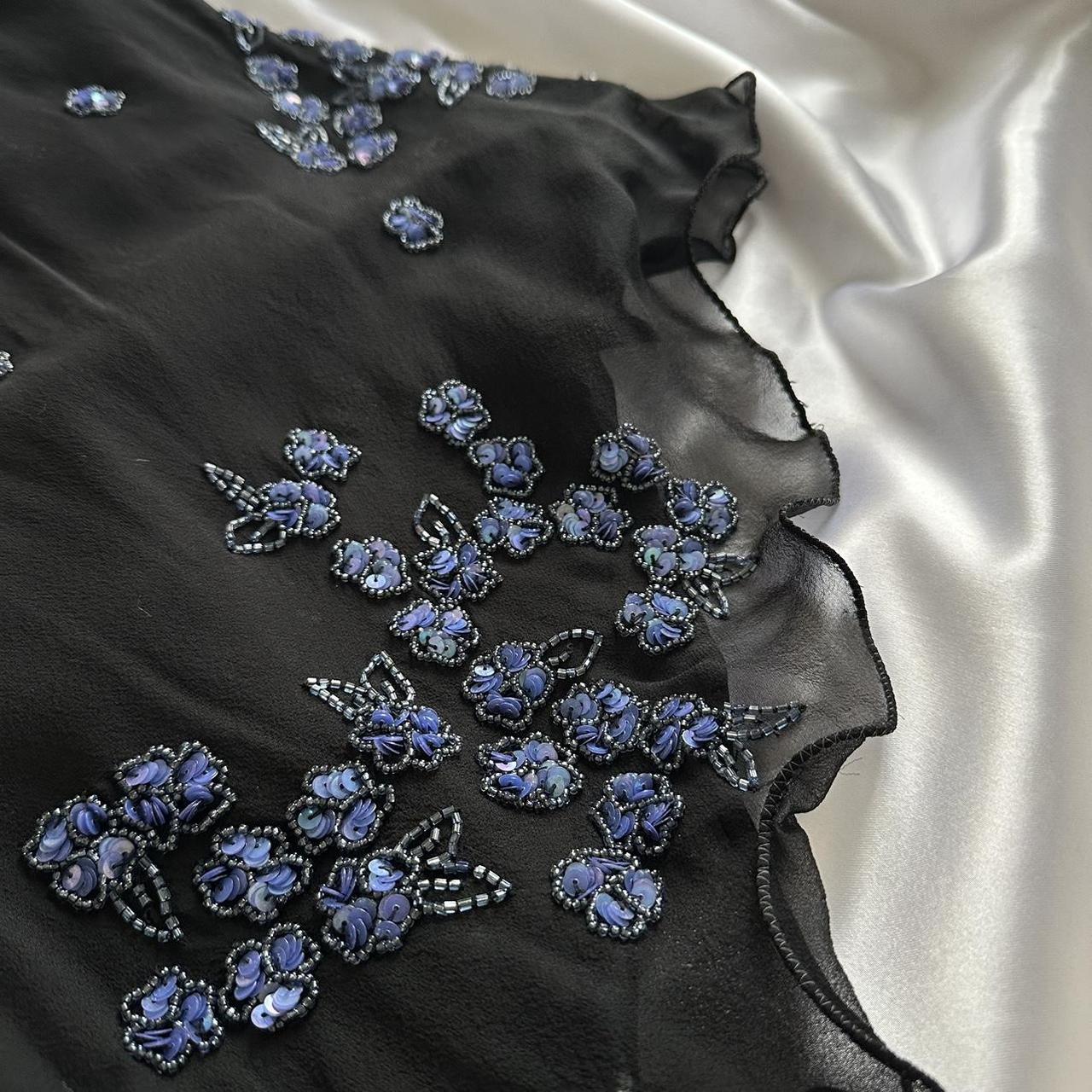 Black gorgeous shiny beautiful stylish unique elegant exquisite blue floral beading long chiffon ball gown evening dress party dress gh3563