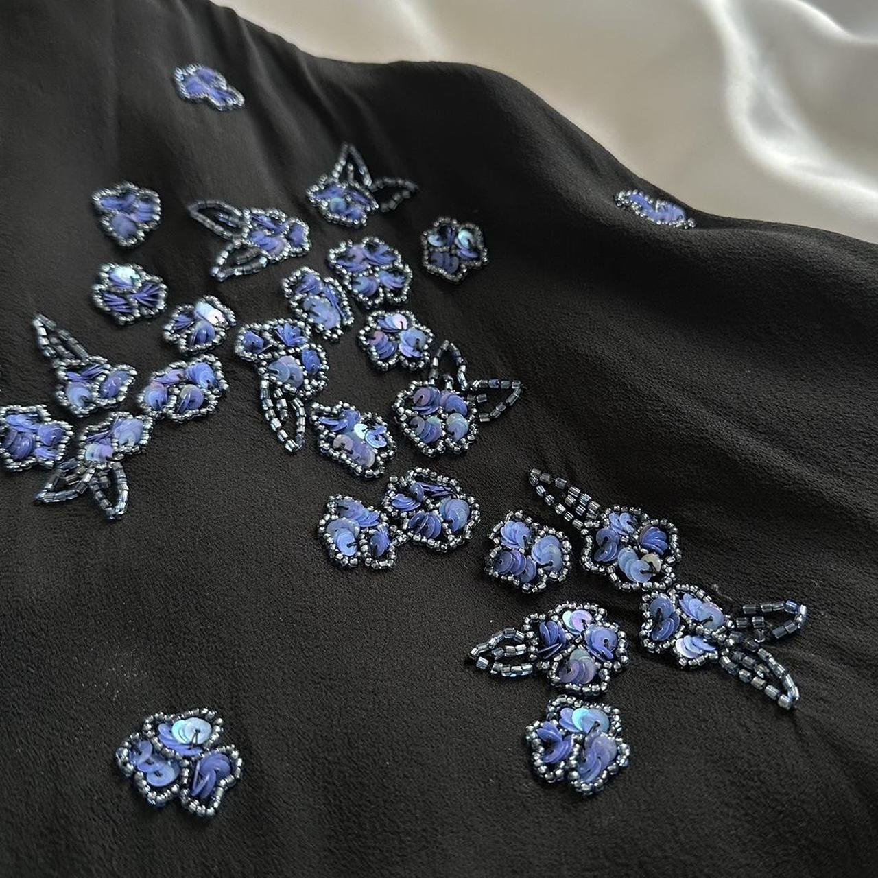 Black gorgeous shiny beautiful stylish unique elegant exquisite blue floral beading long chiffon ball gown evening dress party dress gh3563