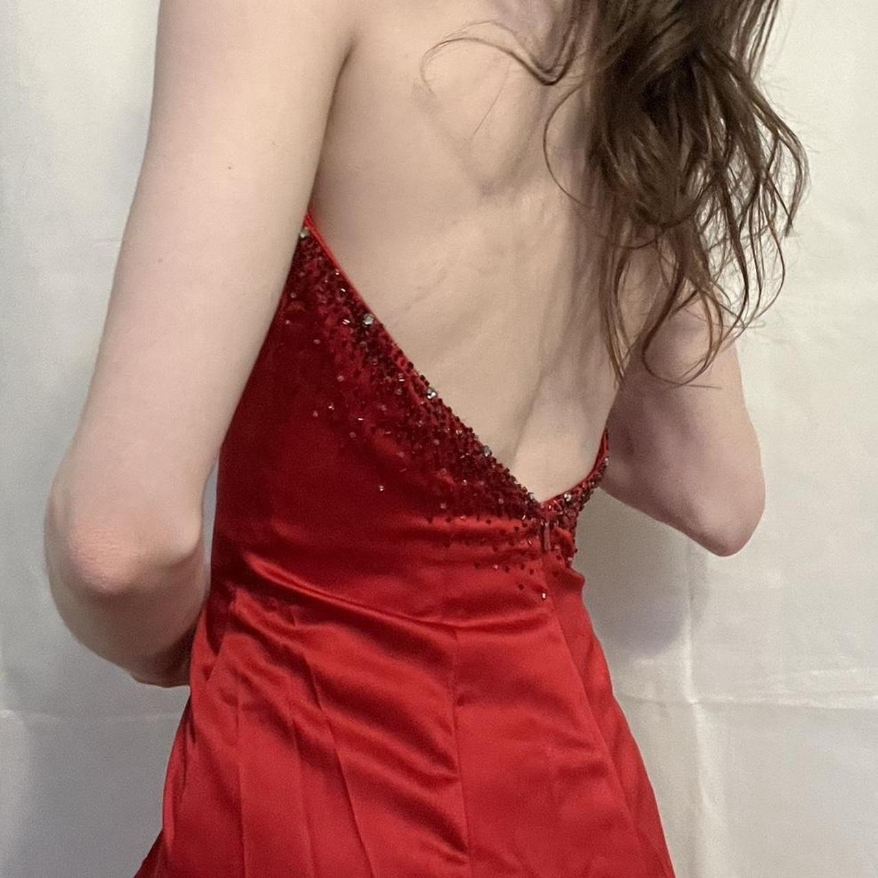 Cherry Red Vintage Exquisite Beading Gorgeous Bright Sexy Backless Long Satin Slit Formal Prom Dress Evening Dress Wedding Guest Dress Birthday Party Dress gh3630