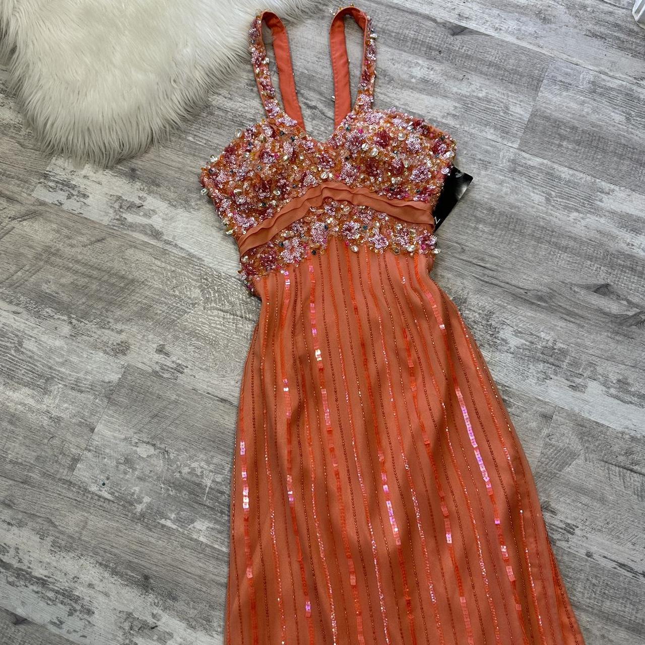 Orange Stunning Exquisite Beaded Floral Sequined Backless Women's Long Chiffon Evening Dress Party Dress Prom Dress gh4288
