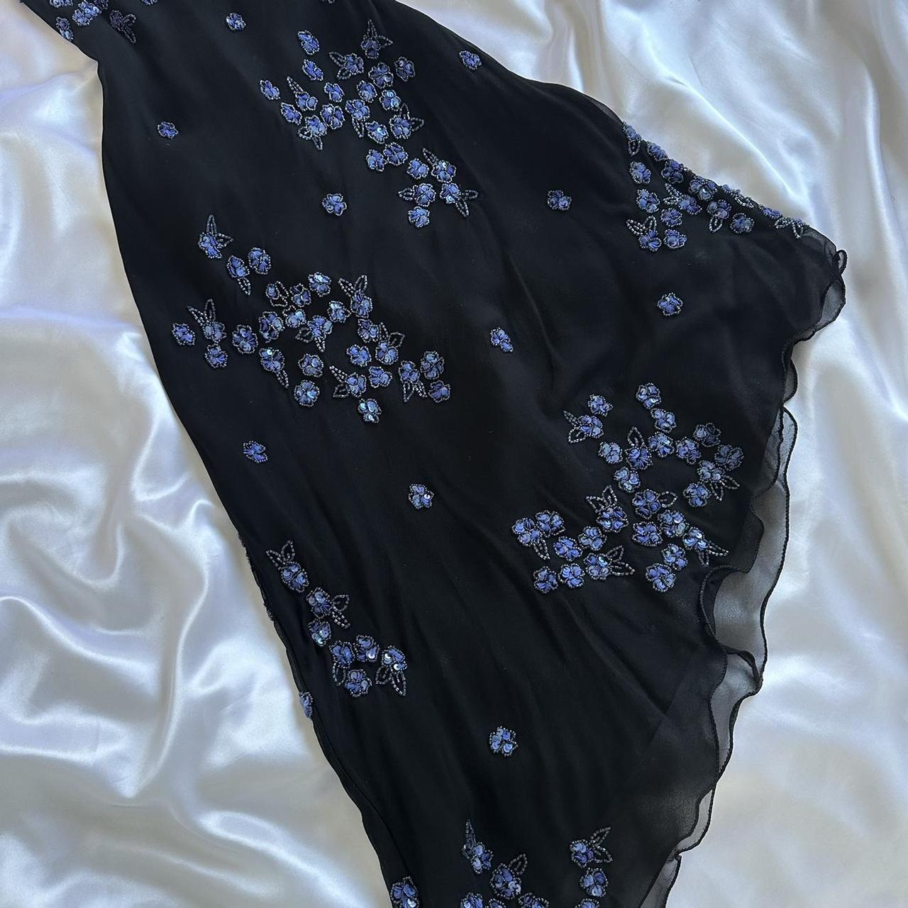 Black gorgeous shiny beautiful stylish unique elegant exquisite blue floral beading long chiffon ball gown evening dress party dress gh3563