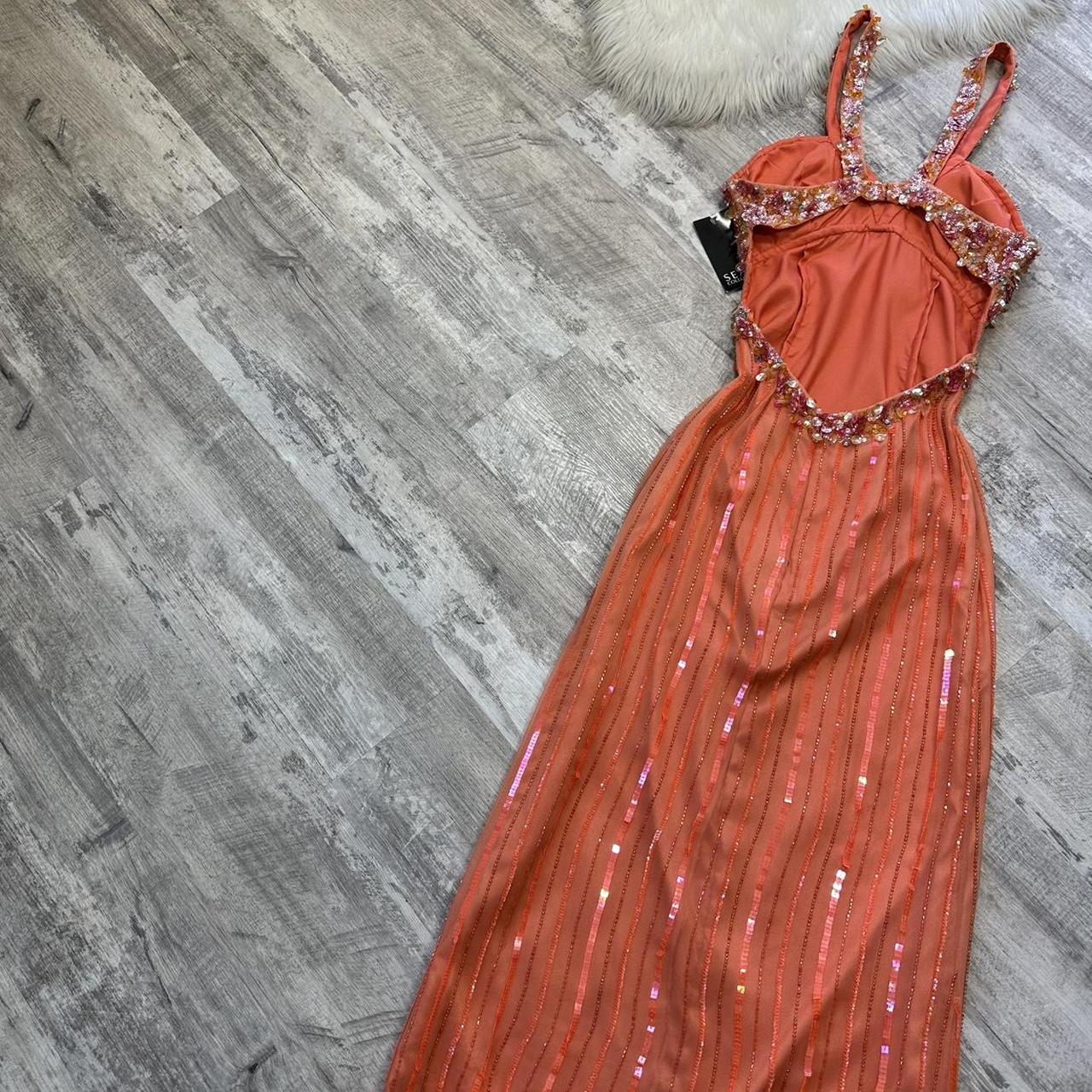 Orange Stunning Exquisite Beaded Floral Sequined Backless Women's Long Chiffon Evening Dress Party Dress Prom Dress gh4288