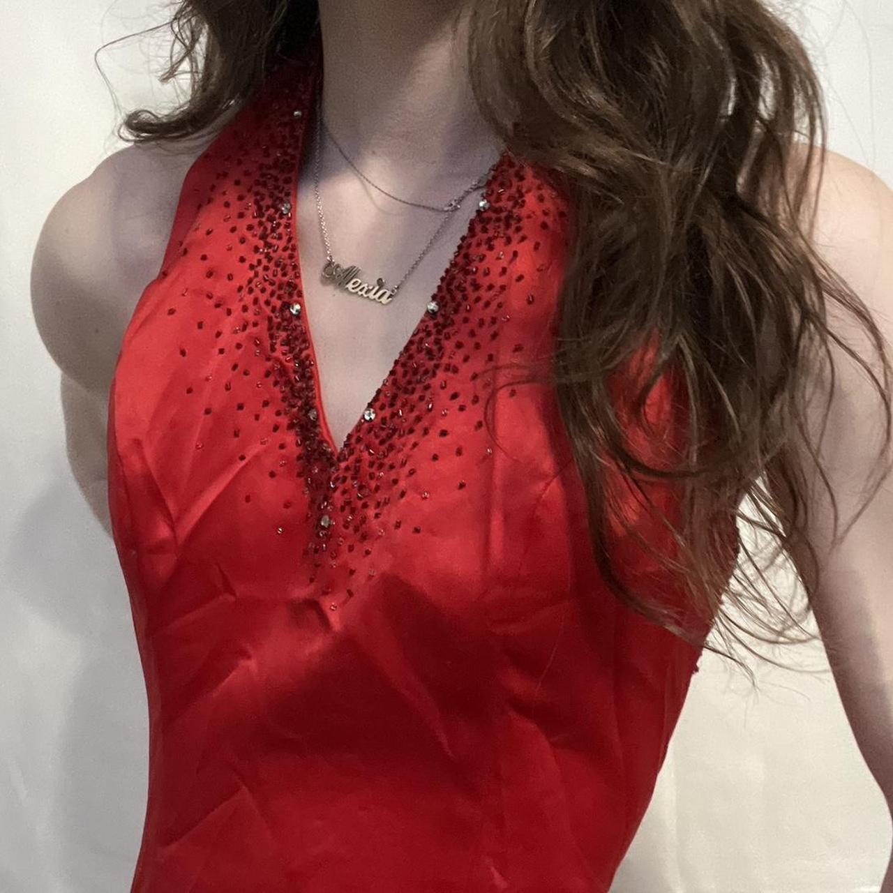 Cherry Red Vintage Exquisite Beading Gorgeous Bright Sexy Backless Long Satin Slit Formal Prom Dress Evening Dress Wedding Guest Dress Birthday Party Dress gh3630