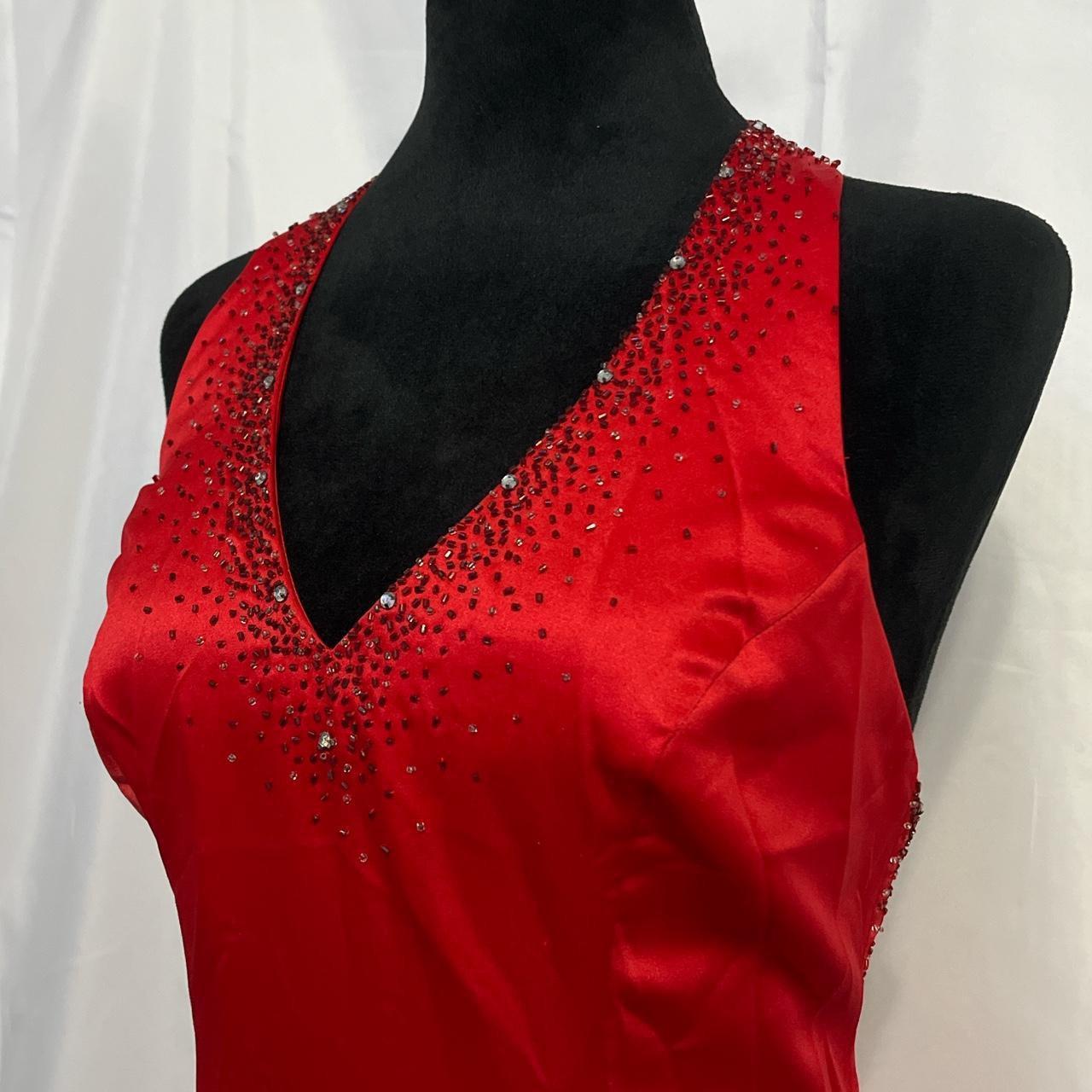 Cherry Red Vintage Exquisite Beading Gorgeous Bright Sexy Backless Long Satin Slit Formal Prom Dress Evening Dress Wedding Guest Dress Birthday Party Dress gh3630