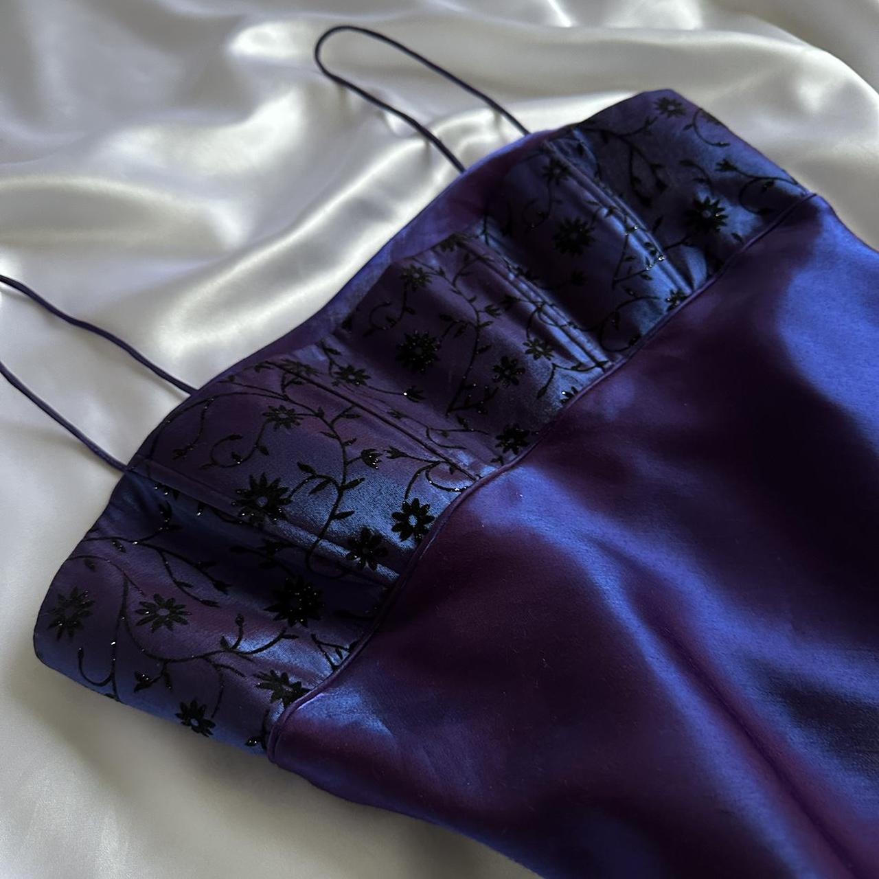 ridescent deep purple and blue glossy sparkly stunning stunning unique stylish beautiful elegant delicate floral long satin ball gown evening dress birthday party dress prom dress gh3917
