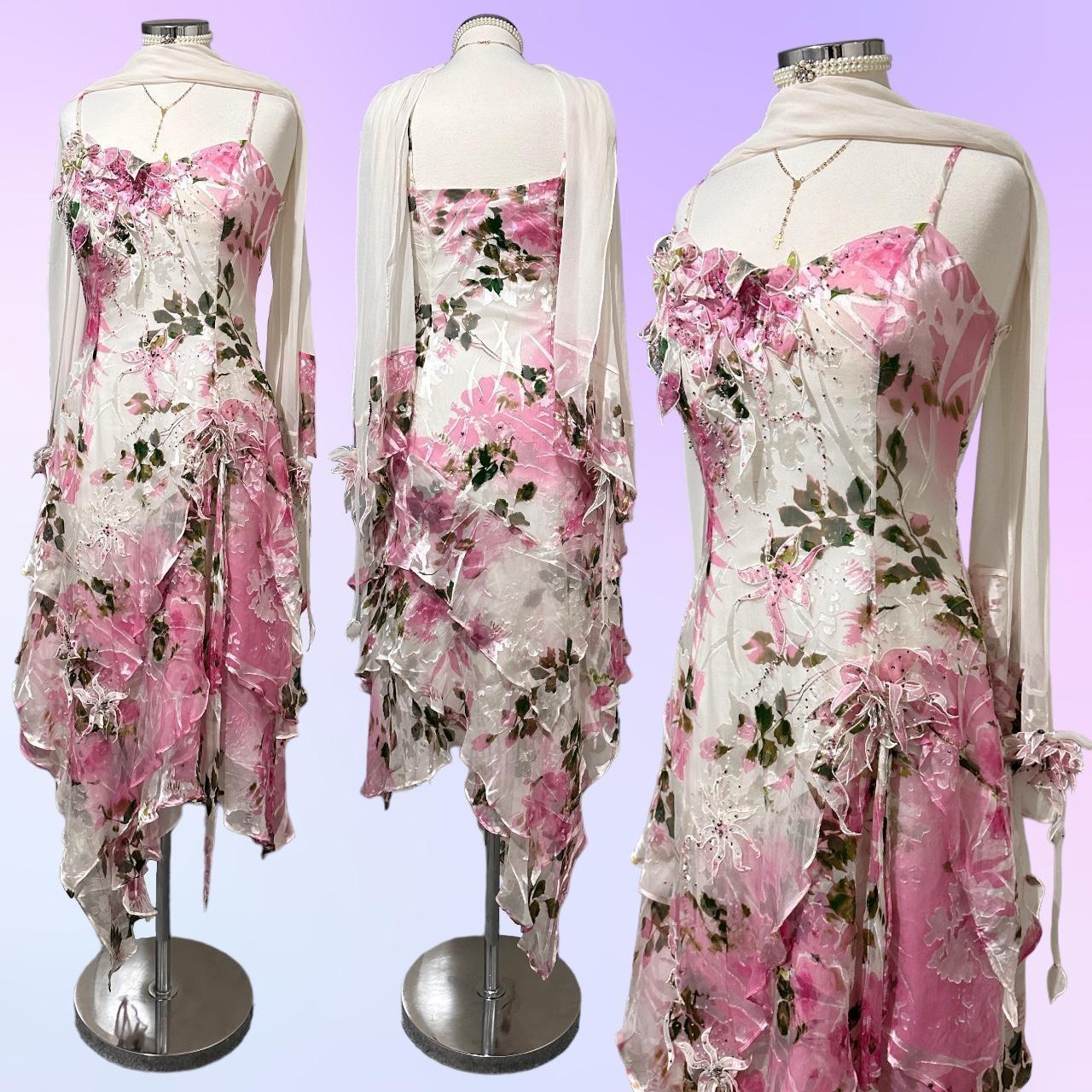 Pink Gorgeous Lightweight Delicate Floral Spaghetti Straps Long Chiffon Ball Gown Evening Dress Party Dress gh3337