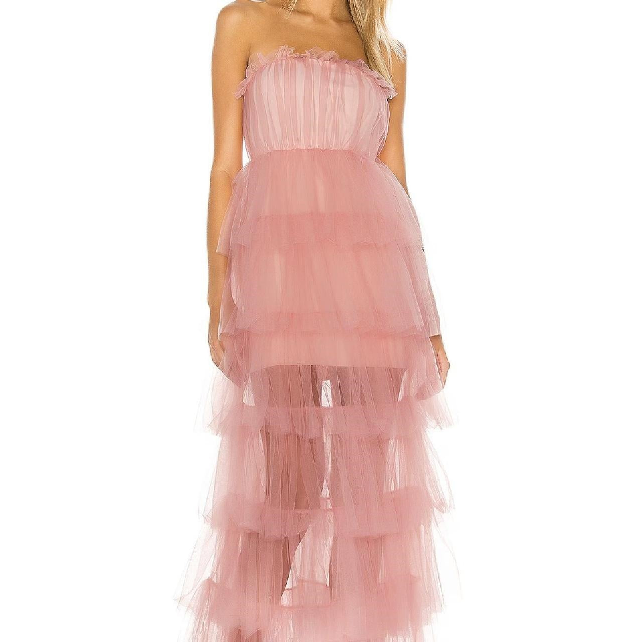 Pink fashion sweet A-line strapless long elegant layered tulle ball gown evening dress party dress gh2818