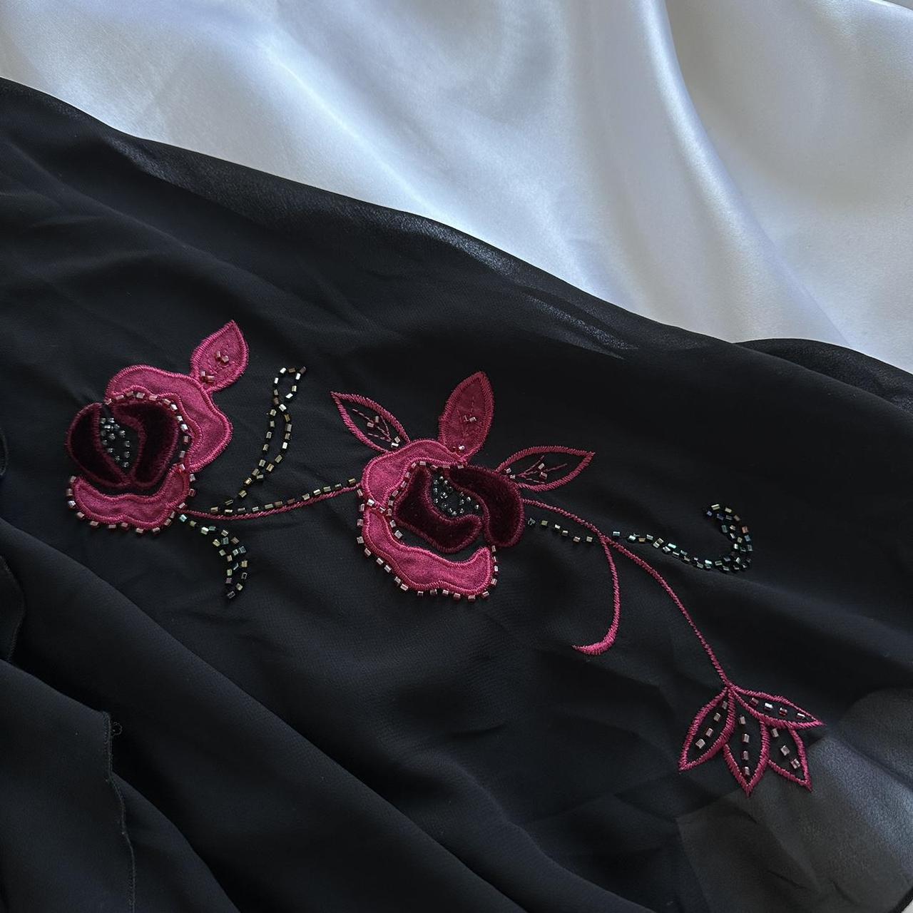Black Elegant Delicate Red Rose Floral Beaded Long Chiffon Ball Gown Evening Dress Party Dress Prom Dress gh3691