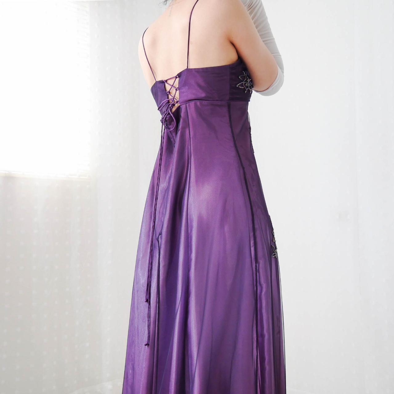 Purple Elegant Beautiful Exquisite Floral Beading Vintage A-Line Spaghetti Strap Long Satin Tulle Ball Gown Evening Dress Birthday Party Dress Prom Dress gh3909