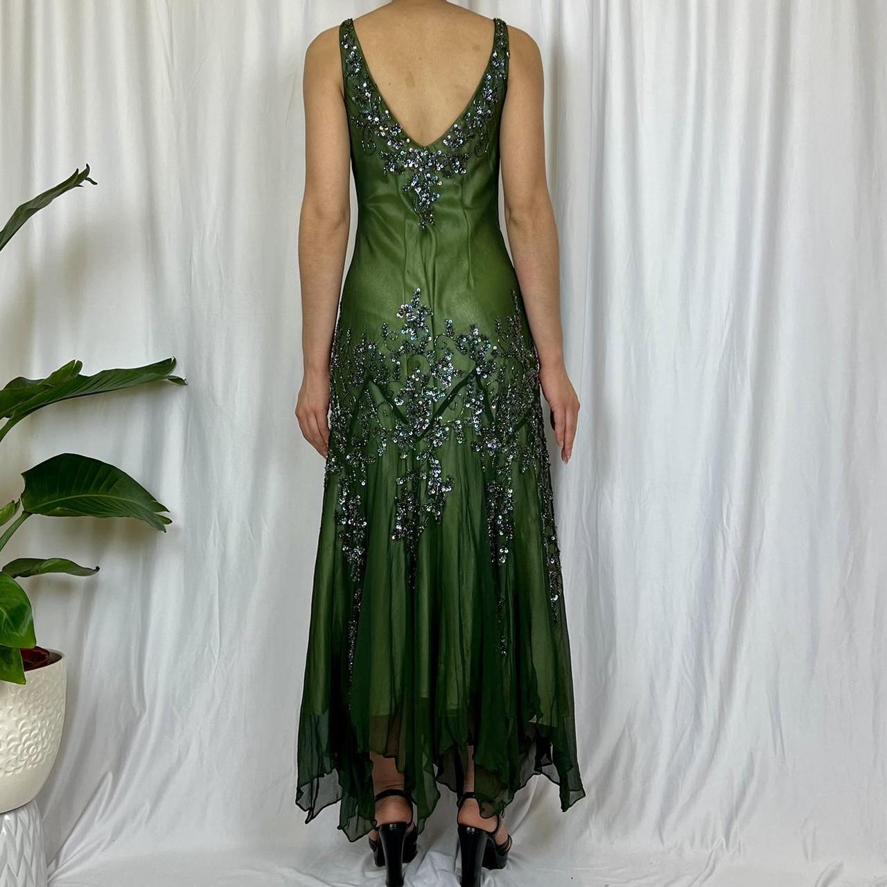 Green Vintage V Neck Elegant Exquisite Beaded Long Chiffon Ball Gown Evening Gown Party Dress Prom Gown gh3707