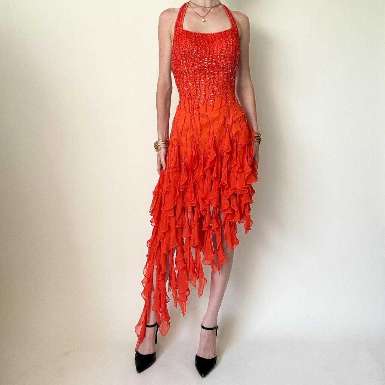 Orange Sequin Beaded Ruffle Chiffon Short/Mid-Length Homecoming Dress Dance Dress Party Dress gh5084