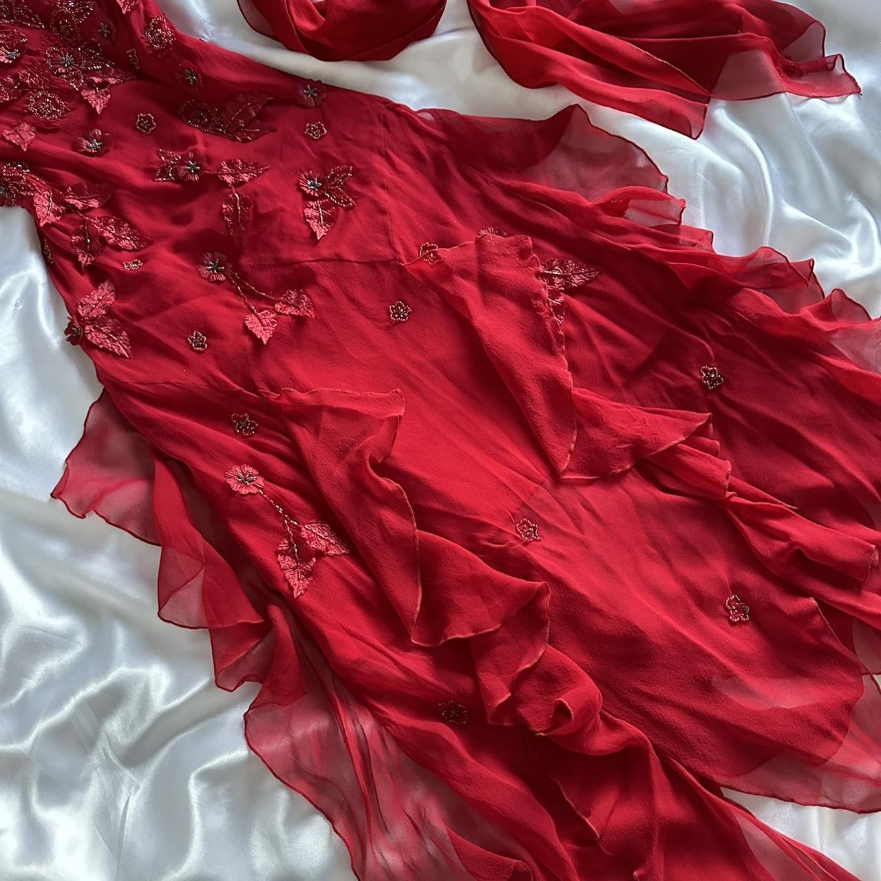 Red gorgeous fashion classy pretty exquisite beaded long chiffon ruffles handmade custom ball gown evening dress party dress gh3548
