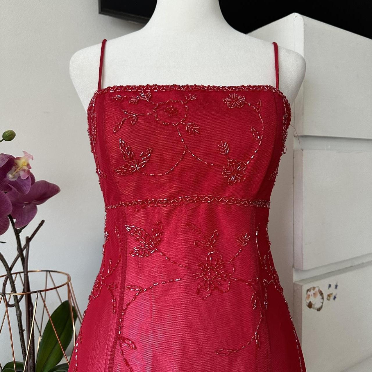 Red Pink Gradient Retro Shiny Fashion Stunning Elegant Delicate Floral Beaded Backless Lace Up Long Tulle Formal Prom Dress Evening Gown Birthday Party Gown Prom Gown Graduation Gown gh3887