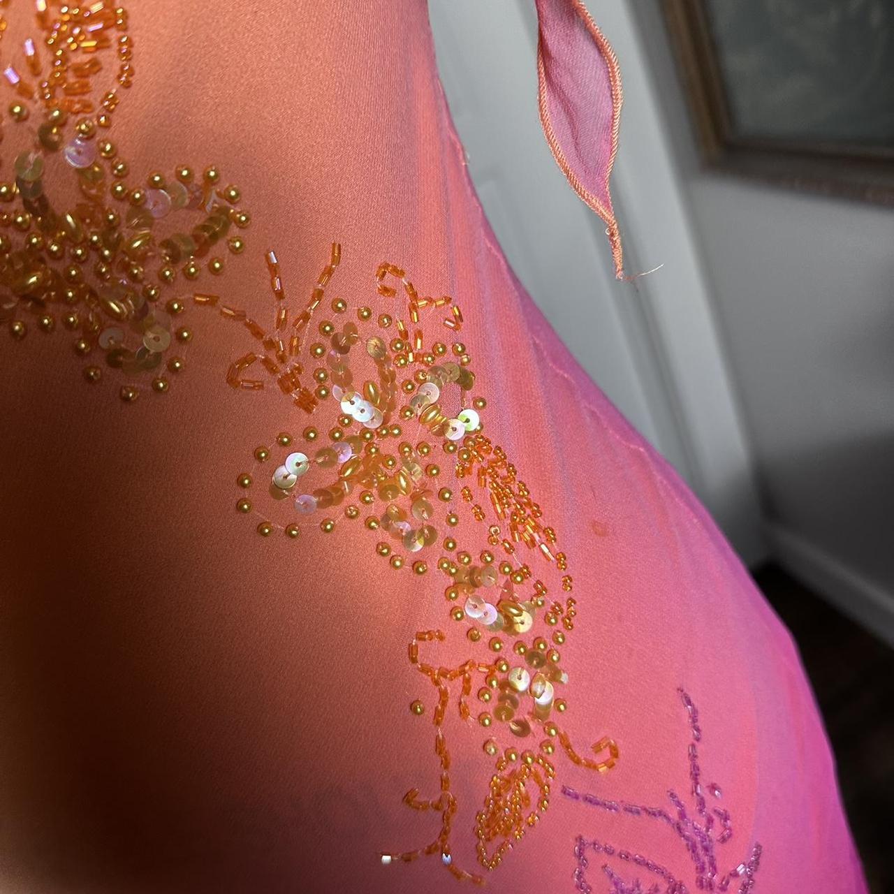 Orange Gradient Exquisite Beaded Spaghetti Strap Midi Chiffon Slim Ball Gown Evening Dress Party Dress Prom Dress gh3214