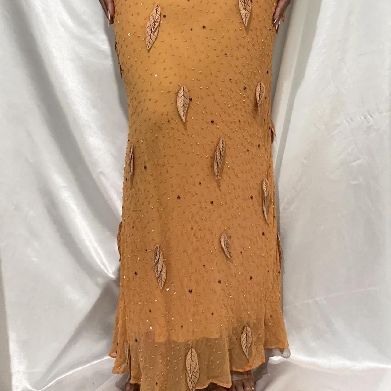 Orange gorgeous retro fashion elegant exquisite leaf beading spaghetti strap long chiffon ball gown evening dress birthday party dress prom dress gh3642