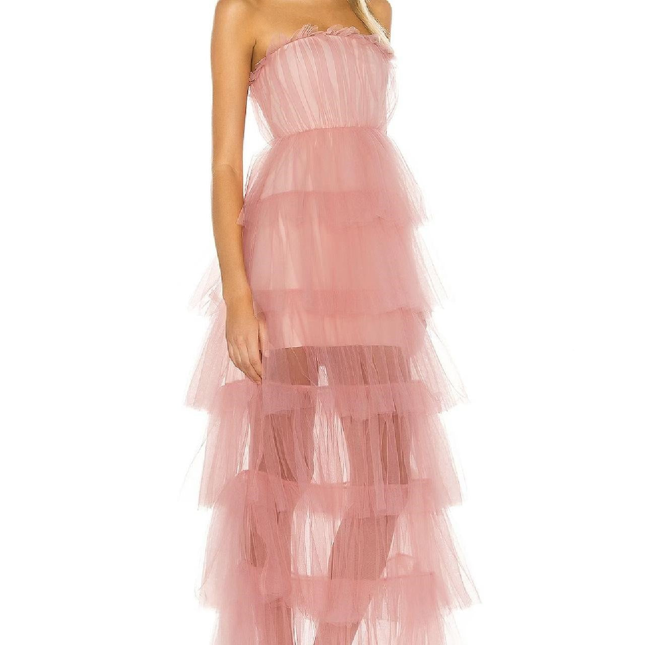 Pink fashion sweet A-line strapless long elegant layered tulle ball gown evening dress party dress gh2818