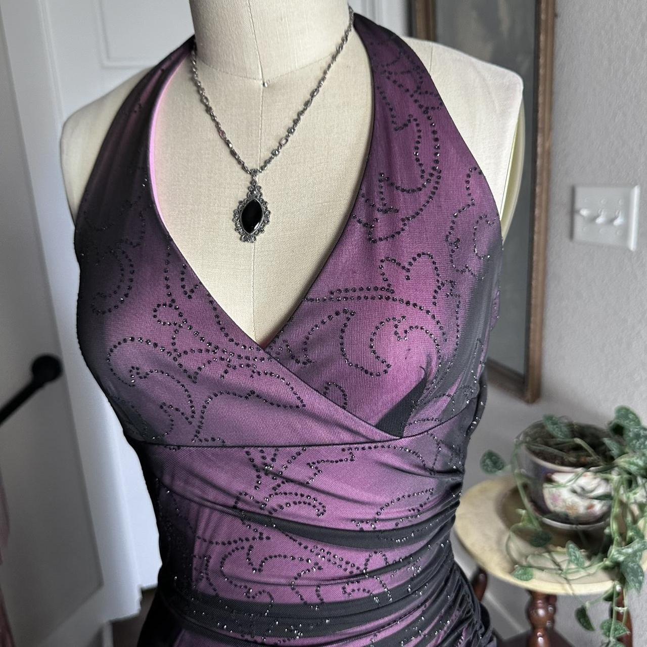 Purple Vintage Fashion Elegant Exquisite Floral Beading Long Black Tulle Ruffle Spaghetti Strap Ball Gown Evening Dress Party Dress Prom Dress gh3678