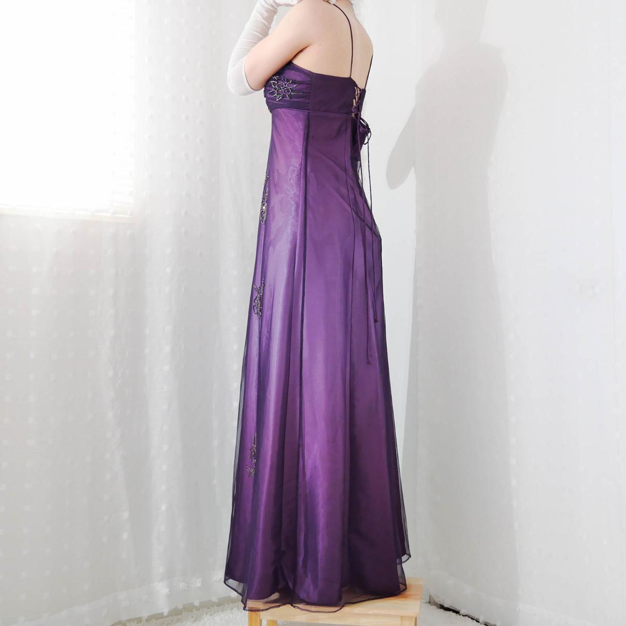Purple Elegant Beautiful Exquisite Floral Beading Vintage A-Line Spaghetti Strap Long Satin Tulle Ball Gown Evening Dress Birthday Party Dress Prom Dress gh3909