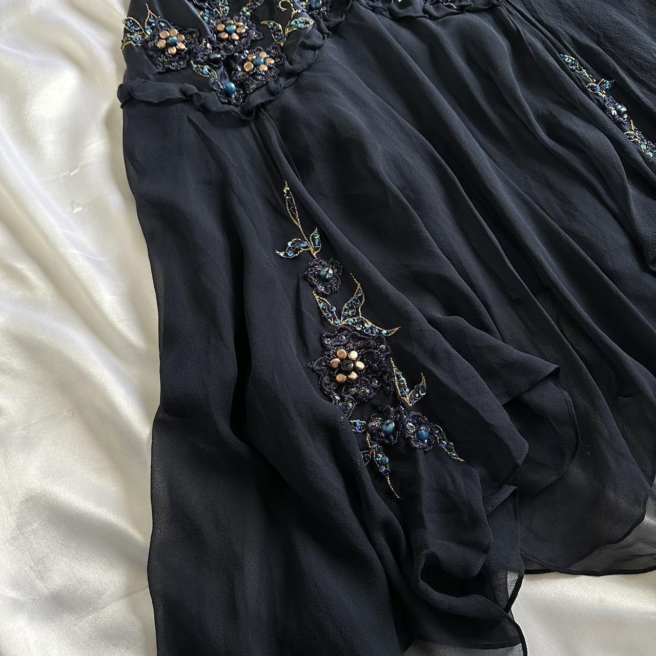 Dark Fairy Retro Navy Blue Fashion Elegant Beautiful Exquisite Gemstone Beaded Mid-Length Chiffon Ruffles Handmade Custom Prom Dress Evening Dress Party Dress Prom Dress gh3750