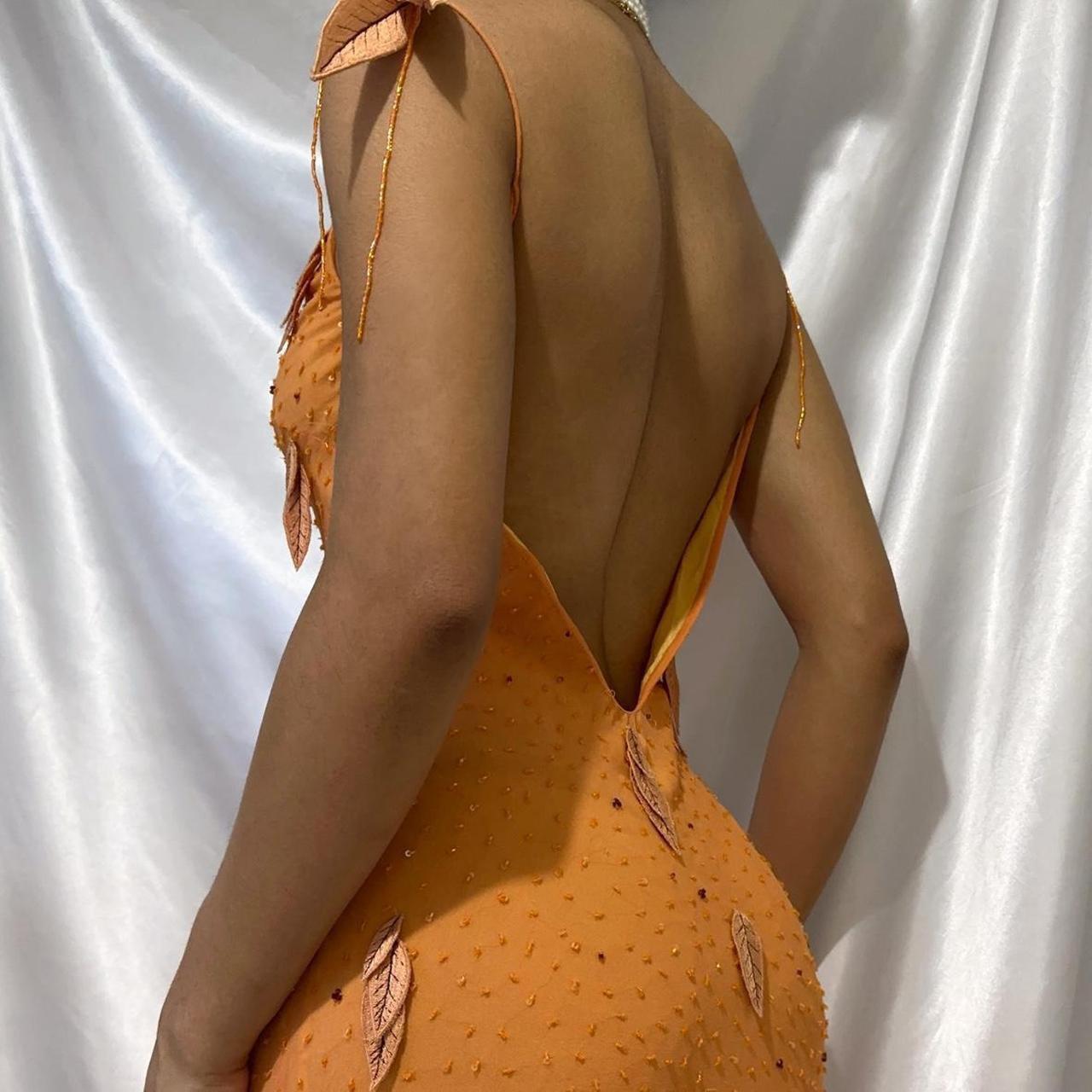 Orange gorgeous retro fashion elegant exquisite leaf beading spaghetti strap long chiffon ball gown evening dress birthday party dress prom dress gh3642