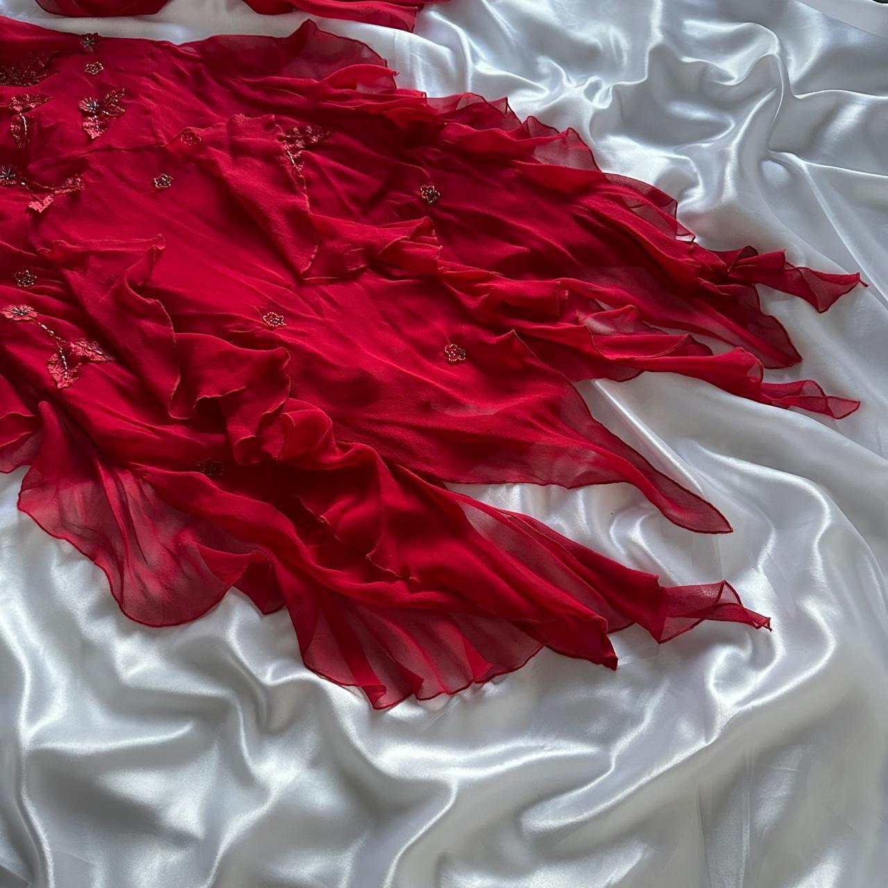 Red gorgeous fashion classy pretty exquisite beaded long chiffon ruffles handmade custom ball gown evening dress party dress gh3548