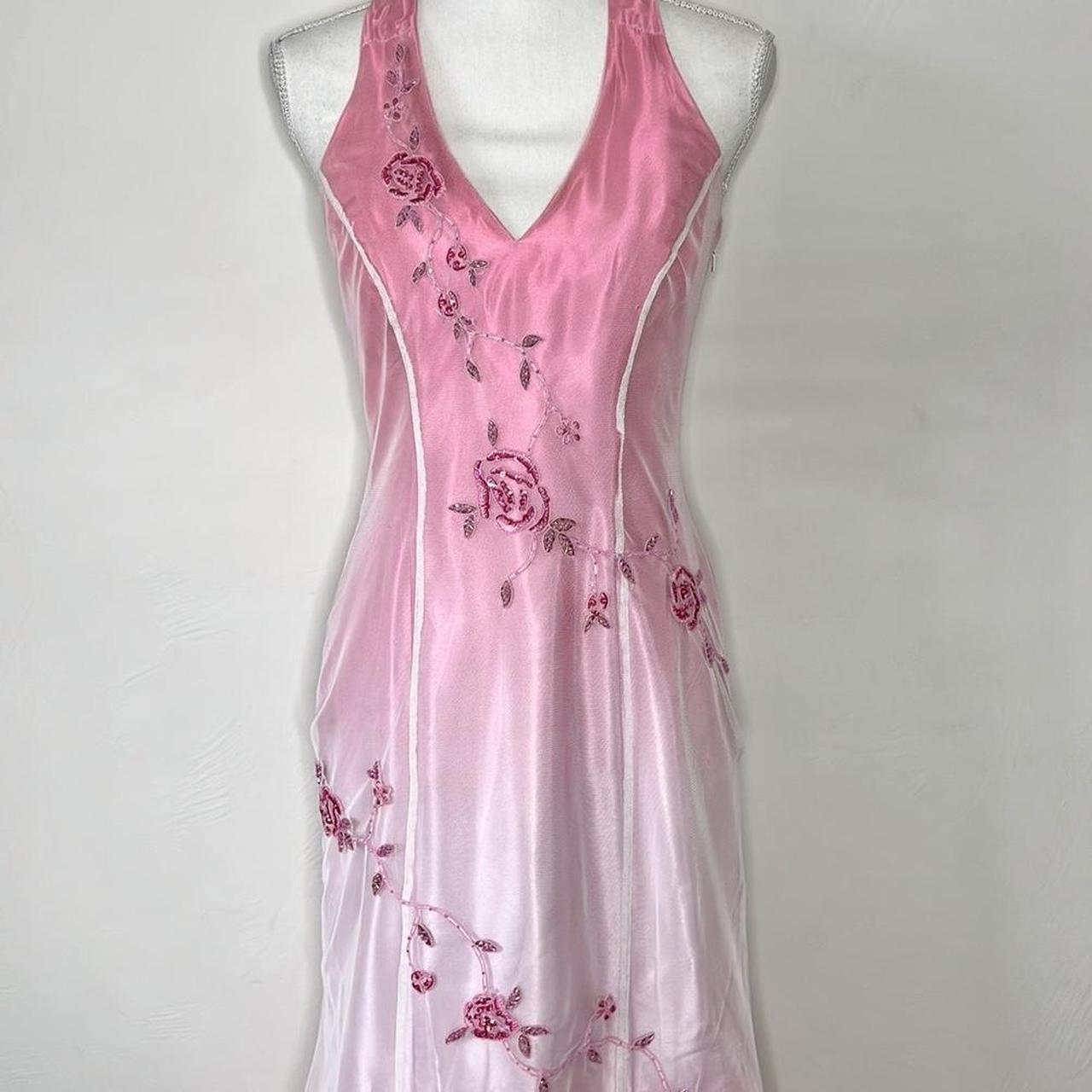 Pink Fashion Gradient Elegant V-neck Exquisite Floral Beading Backless Long Tulle Satin prom dress Evening Dress Party Dress gh3577