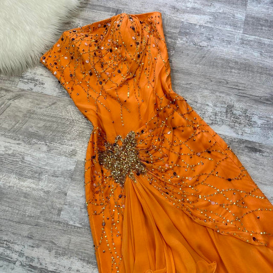 Orange Gorgeous Fashion Exquisite Beading Long Satin Elegant Ball Gown Evening Dress Party Dress gh3286