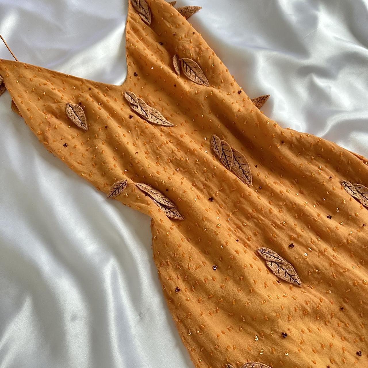 Orange gorgeous retro fashion elegant exquisite leaf beading spaghetti strap long chiffon ball gown evening dress birthday party dress prom dress gh3642