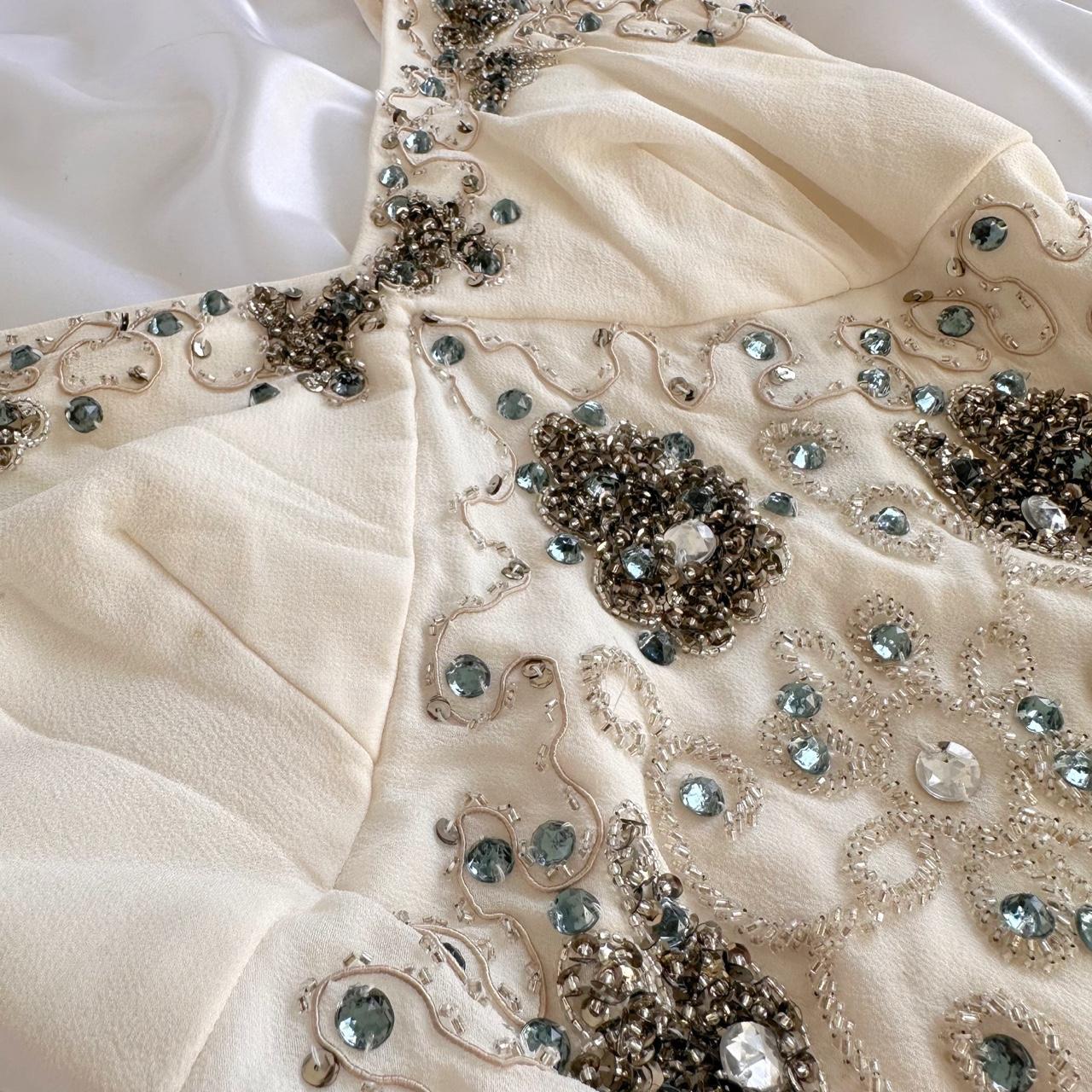 Ivory Shiny Fashion Elegant Beautiful Exquisite Gem Beaded Long Chiffon Ruffles Handmade Customized Ball Gown Evening Dress Party Dress Prom Dress gh3749