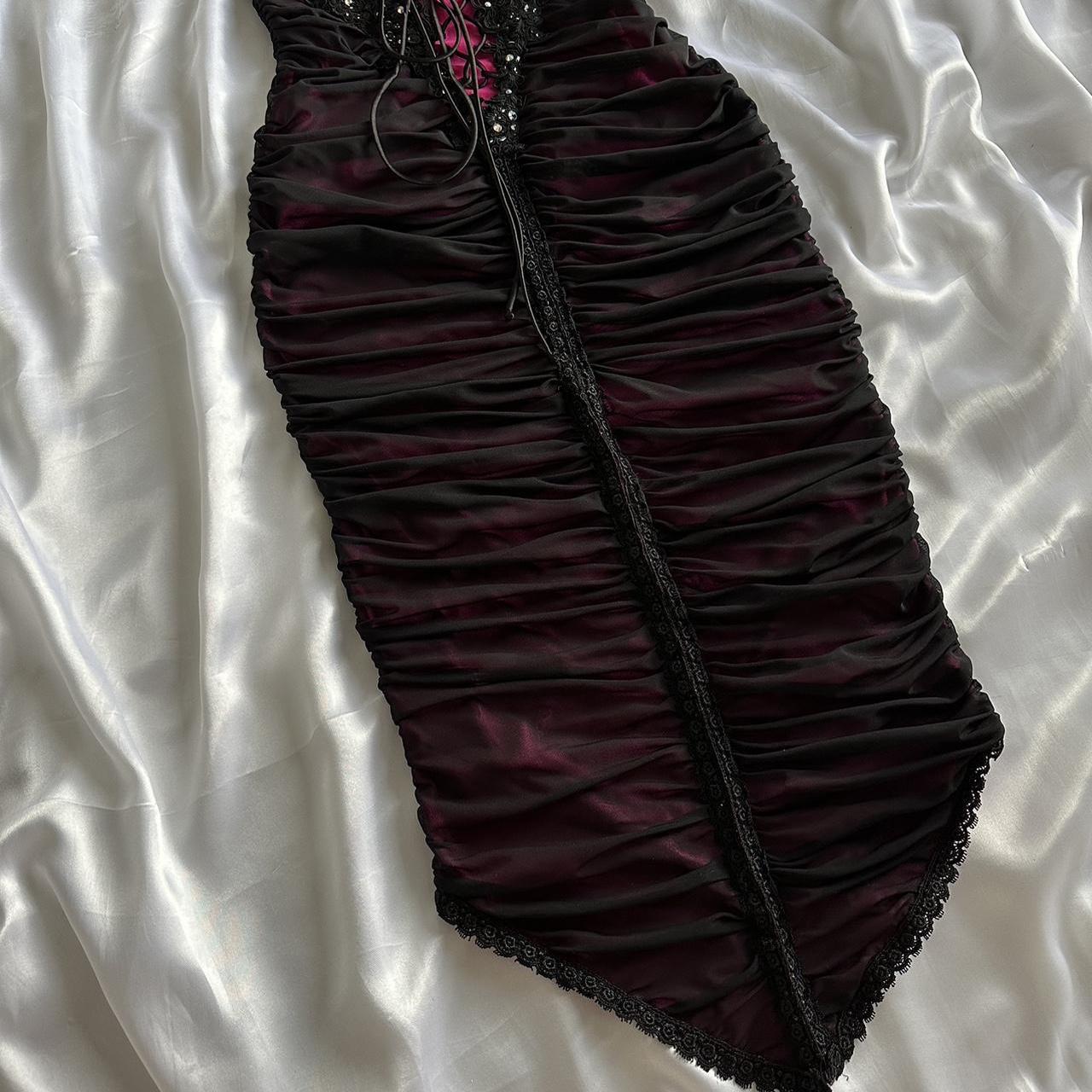 Berry pink stunning vintage fashion pleated mesh midi length elegant lace ball gown evening dress birthday party dress prom dress gh3643