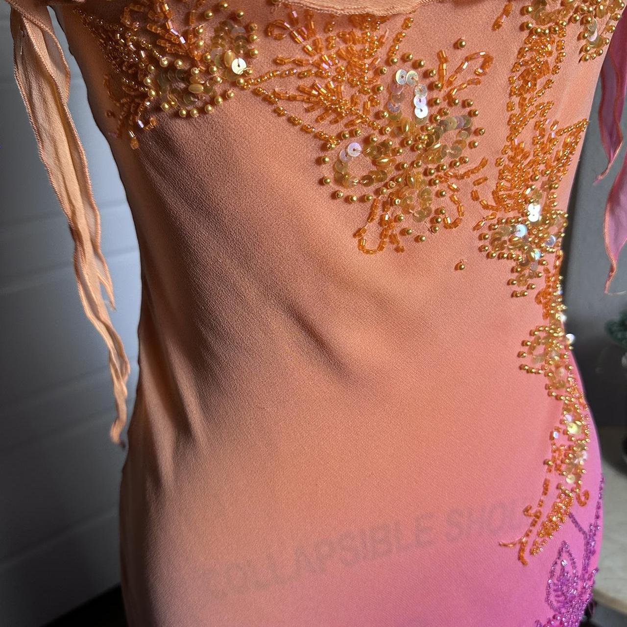 Orange Gradient Exquisite Beaded Spaghetti Strap Midi Chiffon Slim Ball Gown Evening Dress Party Dress Prom Dress gh3214