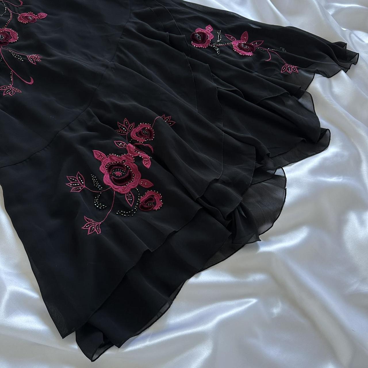 Black Elegant Delicate Red Rose Floral Beaded Long Chiffon Ball Gown Evening Dress Party Dress Prom Dress gh3691