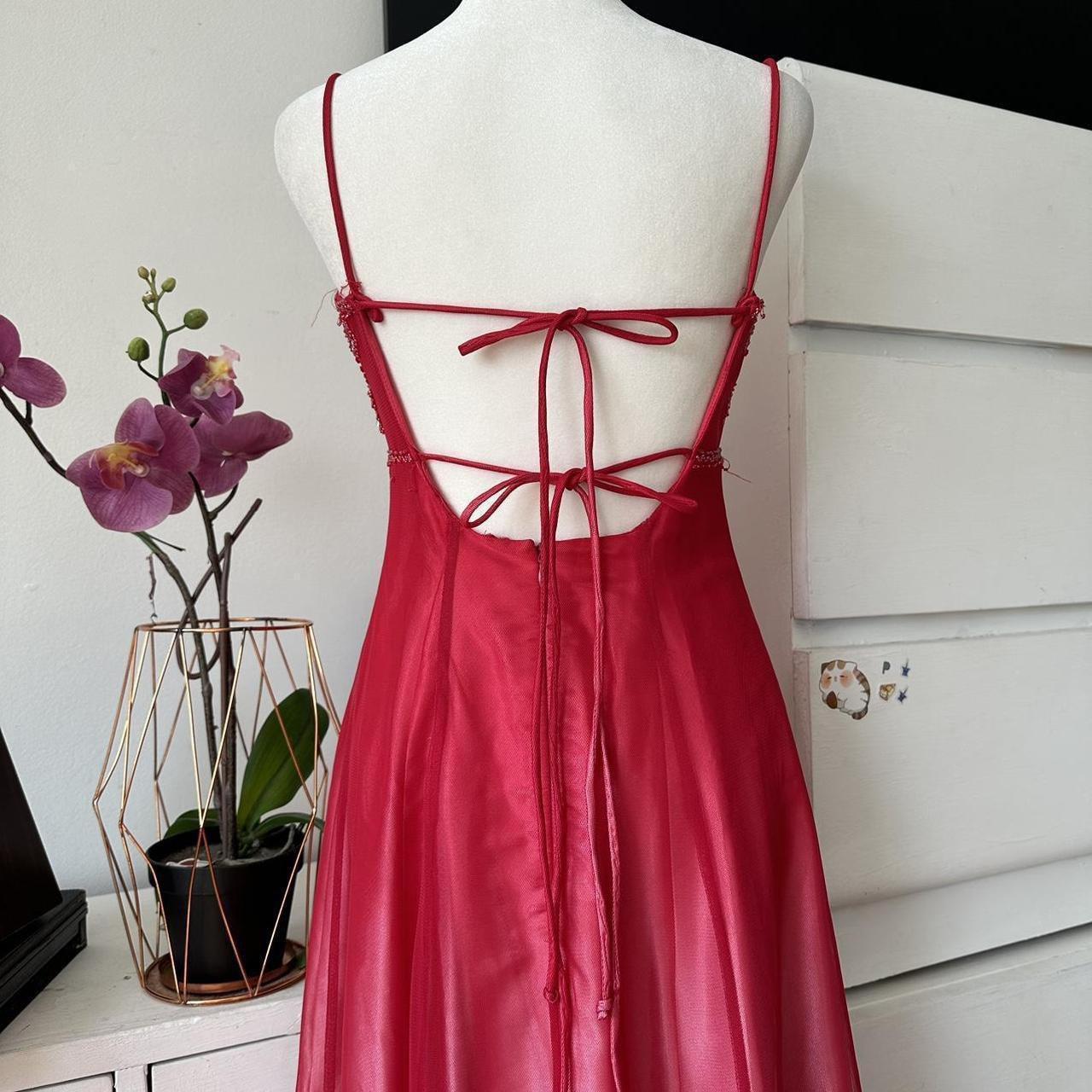 Red Pink Gradient Retro Shiny Fashion Stunning Elegant Delicate Floral Beaded Backless Lace Up Long Tulle Formal Prom Dress Evening Gown Birthday Party Gown Prom Gown Graduation Gown gh3887