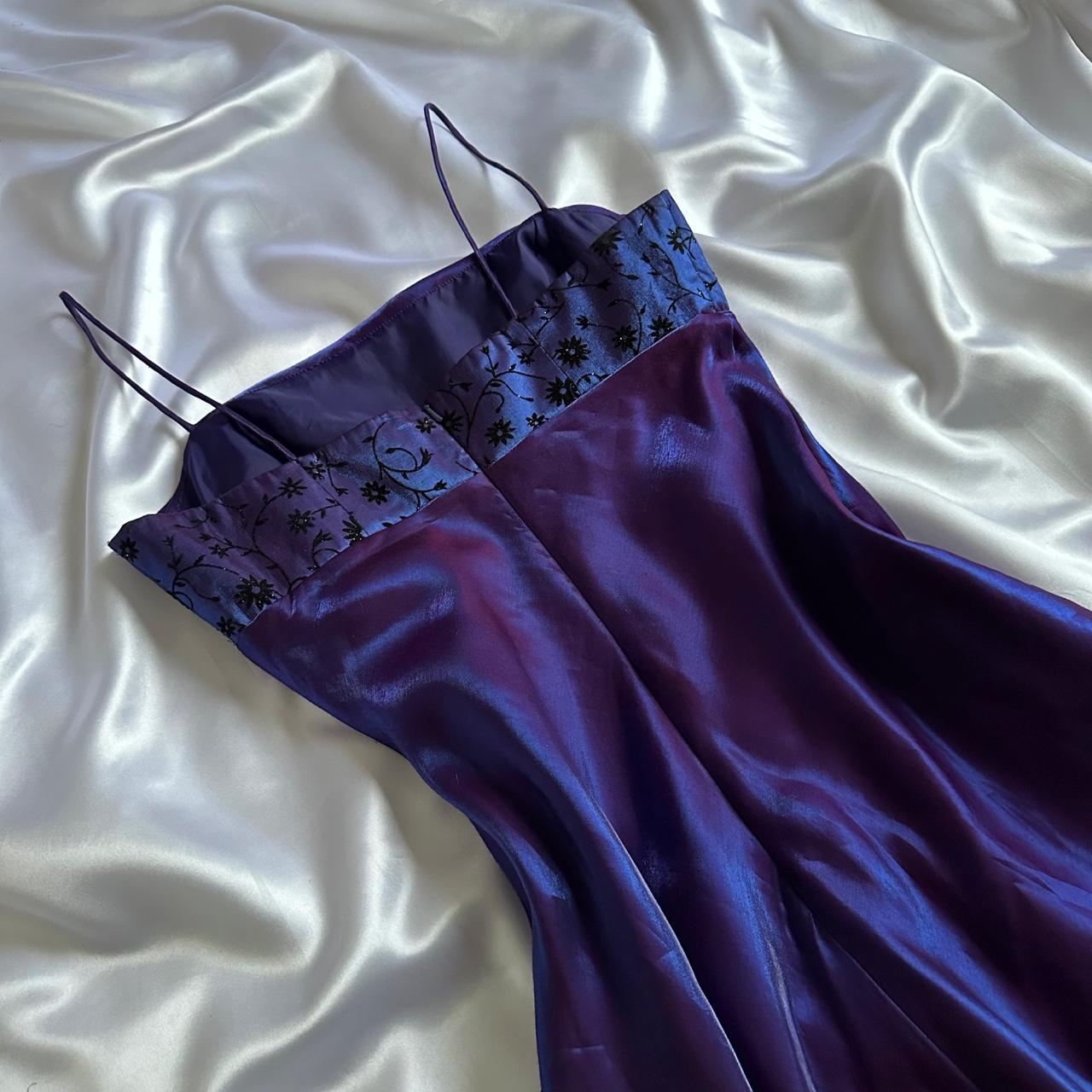 ridescent deep purple and blue glossy sparkly stunning stunning unique stylish beautiful elegant delicate floral long satin ball gown evening dress birthday party dress prom dress gh3917